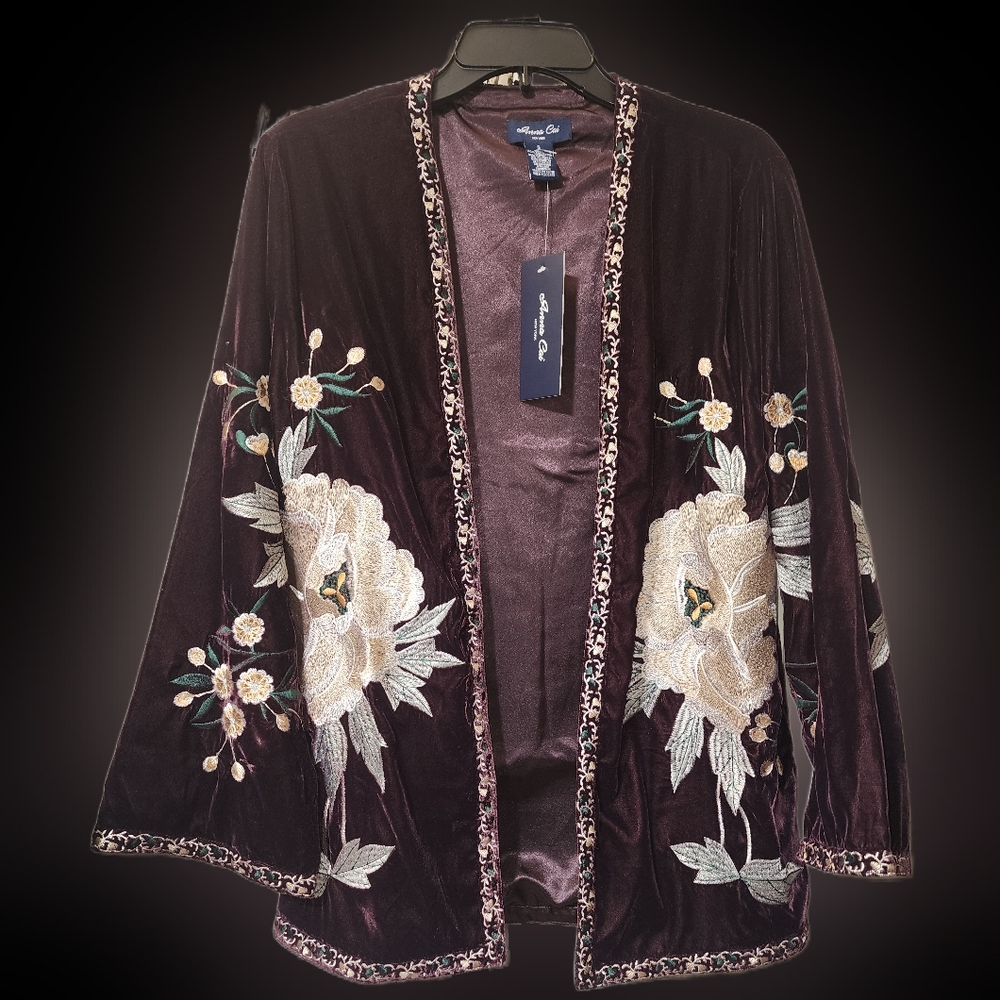 Embroidered Velvet Kimono Jacket